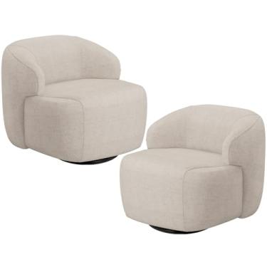 Imagem de Kit 02 Poltronas Decorativa Orgânica Giratória Para Sala Living Barolo L06 Linho Bege - Lyam Decor