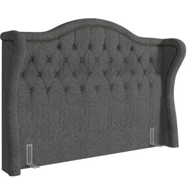 Imagem de Cabeceira Cama Box Casal King 195 cm P05 Lisboa Linho Cinza Escuro - Lyam Decor