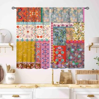 Imagem de Cortinas florais boho, vintage patchwork flores country primavera flores silvestres coloridas tratamentos de janela para meninas senhoras quarto sala de estar cozinha cortinas 69,8 cm L x 99,1 cm C