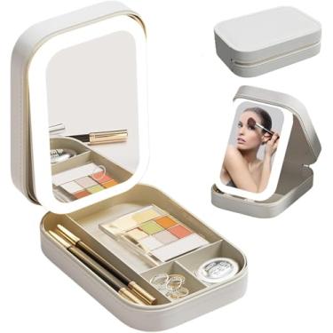 Imagem de Porta-Jóias e Estojo de Maquiagem com Espelho LED – 3 Luzes, Recarregável USB, Compacto e Portátil para Viagem e Dia a Dia – Branco