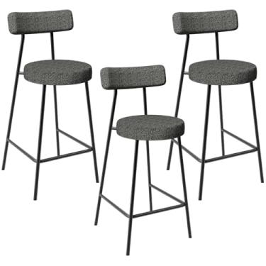 Imagem de Kit 03 Banquetas Baixa Para Cozinha Sala De Jantar Bar Bancada Milão L02 Linho Mescla Chumbo - Lyam Decor