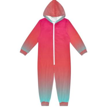 Imagem de Macacão infantil coral para cosplay de Halloween, Natal, macacão confortável de uma peça para crianças, meninas, meninos, 5 a 14 anos, Azul e rosa dégradé, 9-11 Years