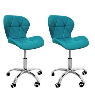 Imagem de Kit 2 Cadeiras Escritório Slim Vegas Base Giratória Estofada Turquesa 