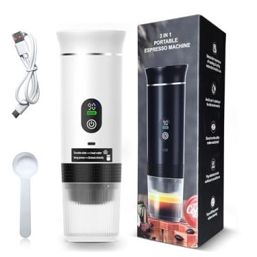Imagem de Máquina de Café Portátil 3 em 1, Cafeteira Expresso Portátil Elétrico com Bateria 2500mAh, Display Digital, Compatível com Cápsulas e Pó, 72W, 150ml, Branco