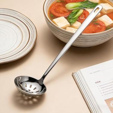 Imagem de Colher de aço inoxidável com escumadeira de 29 cm para panela quente, macarrão e sopa, escorrendo e servindo, utensílio de cozinha durável e fácil de limpar