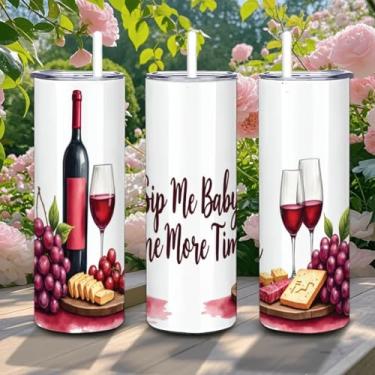 Imagem de Copo engraçado de aço inoxidável de vinho, copo reto de 590 ml com palha, branco, feito nos EUA