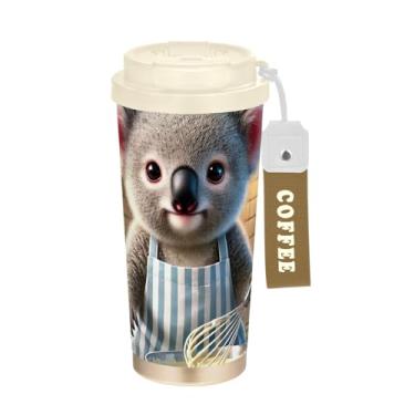 Imagem de TSENQUE Caneca de café de viagem de 473 ml, copo de café com revestimento cerâmico com canudo e tampa de filme, copo isolado a vácuo de aço inoxidável, coala fofo animal vibrante