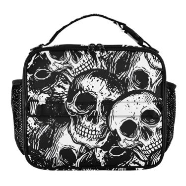 Imagem de Joisal Lancheira branca com caveiras pretas para mulheres, lancheira personalizada para meninas, crianças, homens, lancheira para trabalho, linda bolsa térmica para alimentos rosa para adultos