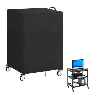 Imagem de Klmnop Capa de carrinho AV, capa de proteção contra poeira para carrinhos de metal AV e carrinhos de mídia, tecido Oxford dobrável à prova d'água com cordão e alças de pressão, 63,5 cm C x 48,3 cm L x