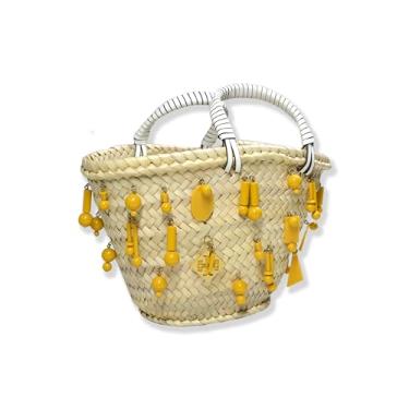 Imagem de Tory Burch Bolsa feminina pequena de tecido ráfia com contas esmaltadas,, Butterscotch, Small