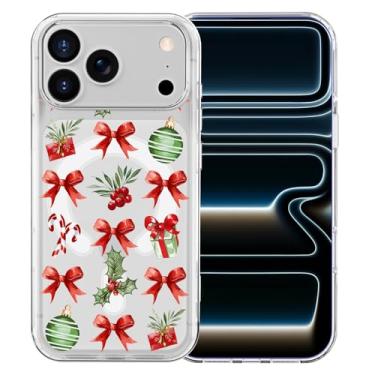 Imagem de MAYCARI Capa para iPhone 16 Plus, lindos laços de Natal, presentes viscos, capa magnética transparente, compatível com MagSafe, capa protetora de celular transparente à prova de choque para mulheres e