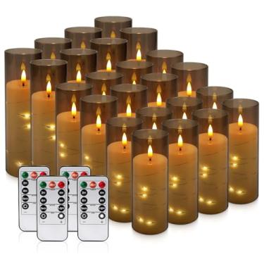 Imagem de YOROXRG Pacote com 24 velas cintilantes sem chama, velas operadas por bateria, luzes de LED para ano novo, decoração de casa, festas, casamento (D2,2 x 12,7 cm 12,7 cm 15,2 cm 17,8 cm) (cinza)
