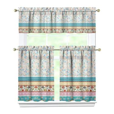 Imagem de Tapesb Conjunto de 3 peças de cortina de cozinha com flores florais engraçadas cortinas de janela pequenas sobre a pia essenciais para decoração de cozinha, quarto, lavanderia, 69,8 x 91,4 cm