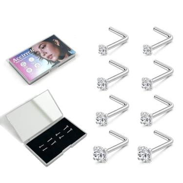Imagem de Conjunto de anéis de nariz para mulheres e homens: Hipoalergênico 8 peças 18G 20G 22G Ouro/Prata 316L Aço Inoxidável Cirúrgico Parafusos de Nariz Saca-rolhas Piercing de Nariz Joias Imitação Diamante