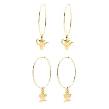 Imagem de 2 pares de brincos modernos banhados a ouro 18 k banhado a ródio feminino, Medium, Metal Plástico, Sem pedra preciosa