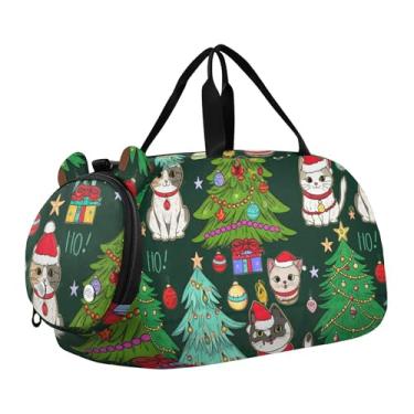 Imagem de Bolsa esportiva para meninos durante a noite de fim de semana, tartarugas marinhas, estampa azul brilhante, bolsas de viagem para meninas, Lindos gatos árvores de Natal verdes, Clássico