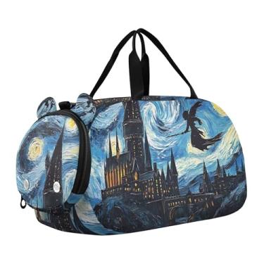 Imagem de Bolsa esportiva de viagem para meninos, burro, desenho animado, cavalo, durante a noite, para o fim de semana, bolsas de viagem, bolsa esportiva de dança, Fantasy Castle Night Sky Starry, Clássico