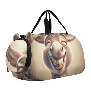 Imagem de Bolsa de viagem para o dia de São Patrício com gnomos e gnomos, bolsa de viagem para o fim de semana, bolsa esportiva para meninos e crianças, Lindo burro rindo, Clássico