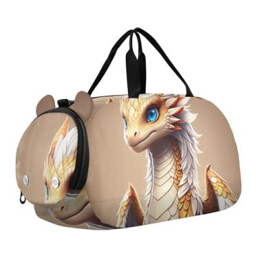 Imagem de Sacola de viagem com ursinho de pelúcia abraçando boneco de neve, bolsa de viagem infantil, bolsa esportiva para meninos, Lindas asas de dragão brancas, Clássico