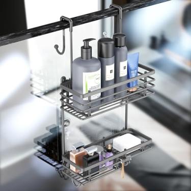 Imagem de Gaseawolf Organizador de chuveiro sobre a porta, organizador para pendurar no chuveiro, sem perfuração sobre a porta com rack e ganchos de 2 camadas, comporta sabonete líquido, xampu, sabonete, lâmina