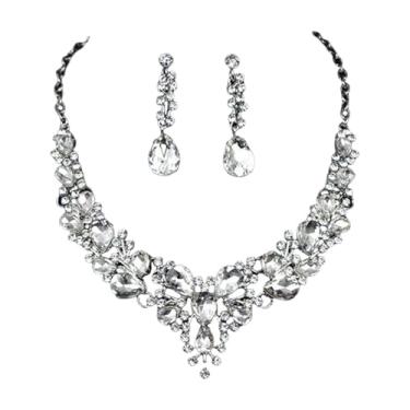 Imagem de Conjunto de colar e brincos em forma de lágrima de liga feminina de liga para noivas, One Size, Liga de aço, Sem Pedra Preciosa