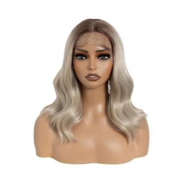 Imagem de Peruca Sintética Ombre Loiro Castanho Com Ondas Corporais, Lace Front 
