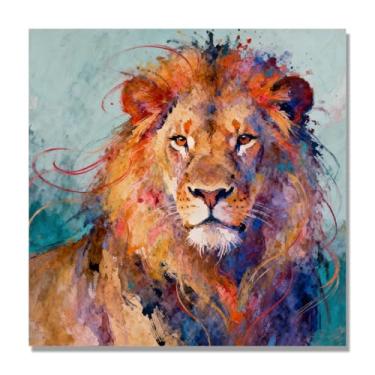 Imagem de NHLDZYH Pintura de leão colorida, impressão de arte abstrata vibrante, decoração de parede de animais selvagens e enérgicos, tela contemporânea moderna para quarto, academia, quarto de crianças. A14