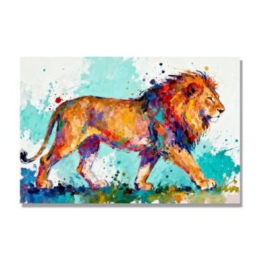 Imagem de NHLDZYH Respingo de tinta leão pintura em tela abstrata arte animal mural vívido chama a atenção para sala de estar decoração de casa moderna. A28. 60 x 90 cm. Apenas tela