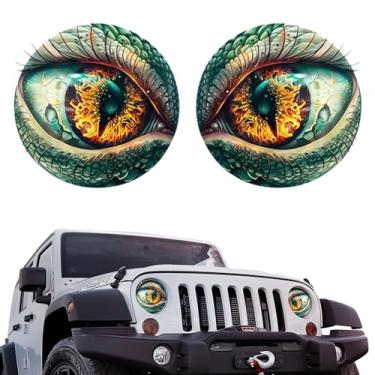 Imagem de Hbxdeco 2 peças de decalques de farol de olhos de fera, adesivos de farol estéreo 3D fixes, adesivos de decoração de para-choques de janela de carro à prova d'água, decalque redondo engraçado para