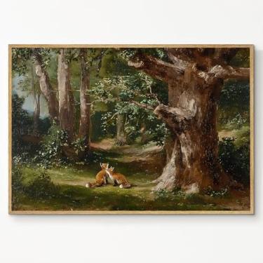 Imagem de Pôster de raposa da floresta, imagem rústica, pintura vintage, estampa de floresta temperamental, paisagem vintage, arte de parede, retrô, raposas, arte de parede, casa de fazenda, animal e natureza