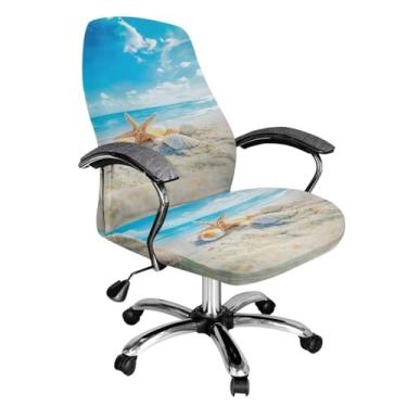Imagem de Uorisanigo Capa de cadeira de escritório estrela do mar de praia, capa para cadeira de computador, universal giratória, capa para cadeira de mesa, elástica, lavável, capa para cadeira executiva