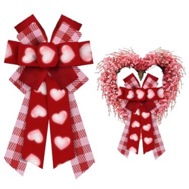 Imagem de Grandes laços de dia dos namorados para grinaldas, laços de coração dos namorados, laços xadrez vermelho e rosa de búfalo para porta da frente, decoração dos namorados, laços de artesanato para