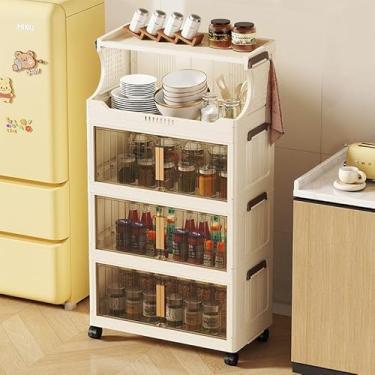 Imagem de Caixas de armazenamento empilháveis com tampa, armazenamento grande de gaveta de plástico dobrável de 4 camadas com rodas, organizadores de armário e armazenamento para sala de estar, escritório