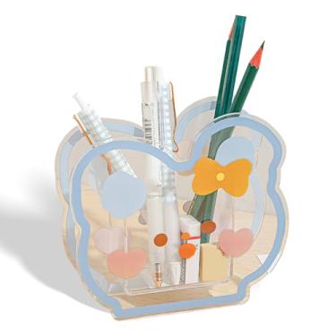 Imagem de Suporte de pincel criativo de acrílico fofo de desenho animado, organizador de pincéis de design simples fofo, decoração de mesa elegante e prática, perfeito para amantes de maquiagem (urso)