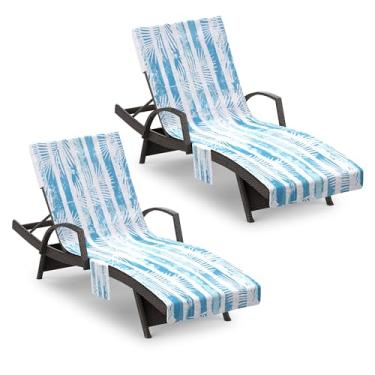 Imagem de AELS Capa de toalha para cadeira de descanso, pacote com 2 toalhas de praia de microfibra com bolsos, serve para cadeiras de piscina ao ar livre, jardim, praia, hotel, design antiderrapante e portátil