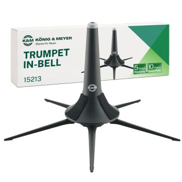 Imagem de K&M König & Meyer 15213.077.55 Suporte e suporte de metal para trompete com 5 pernas - Grau profissional para todos os músicos - Leve e compacto - Base dobrável segura estável - Preto feito na