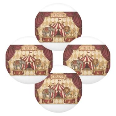 Imagem de Wassud Jogo americano conjunto de 4 tapetes de mesa redondos com padrão de circo para cozinha e jantar, tapetes laváveis e resistentes ao calor, decoração de mesa 39 cm