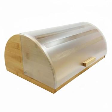 Imagem de Porta Pão de Bambu com Tampa Deslizante Transparente, 38x26cm, Armazenamento de Alimentos