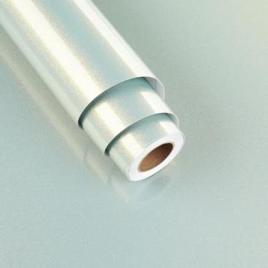 Imagem de Wallderful Papel de parede brilhante com glitter verde iridescente descasque e cole papel de contato holográfico brilhante para bancadas brilho verde glitter em papel de parede para armários de