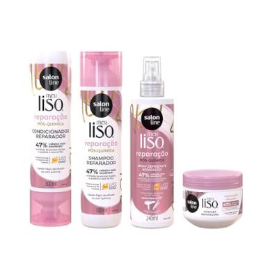 Imagem de Kit Meu Liso Reparação, Shampoo, Condicionador, Spray Defrizante e Máscara, Salon Line, Vegano - Para Cabelos Lisos, 4 Unidades
