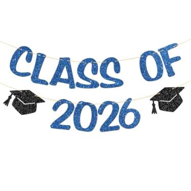 Imagem de Faixa Class of 2026 - Placa de graduação 2026 - Material de festa educado AF - Decorações de festa de formatura universitária do ensino médio - Glitter azul