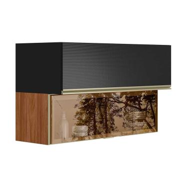 Imagem de Armário Aéreo p/ Cozinha Proença c/ 2 Portas Basculante (1 c/ Vidro Reflecta) 120cm Nogueira/Carbono Prime TX - Demóbile