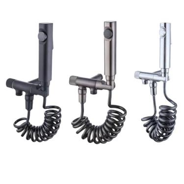 Imagem de CUOFYUNL Pulverizador de bidê portátil Shattaf Fralda de pano Pulverizador de banheiro Spray de limpeza de alta pressão de latão com mangueira G1/2 Suporte de parede Conjunto de