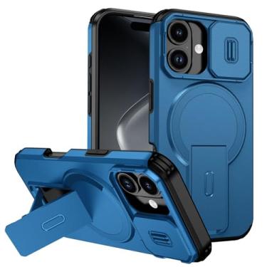 Imagem de FWYANZH Capa magnética para iPhone 17 Pro Max/17 Pro/17 Air/17, capa de proteção de lente completa, suporte dobrável, capa rígida antiqueda, azul, 17 Air