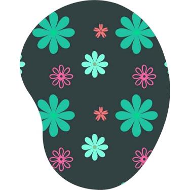 Imagem de Mouse Pad Ergonômico Gota Padrão Minimalista Flores Verde e Rosa