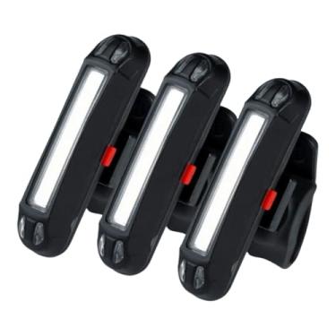 Imagem de Kit 3 Lanterna Bike Sinalizador Luz De Segurança Bicicleta Led Traseiro Farol 2 Cores Recarregável Iluminação Branco E Vermelho Cor Preto