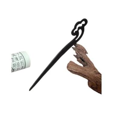 Imagem de Grampo De Cabelo Preto De Madeira Feminino Acessórios De Cabelo Fashio