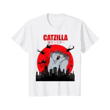 Imagem de Camiseta Feminina Engraçada Com Estampa De Gato Catzilla, Arte Japones