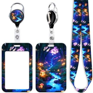 Imagem de Cordão de crachá de identificação fofo para crachás de identidade, porta-crachás retrátil, clipe de carretel, cogumelo, porta-identidade, para mulheres, homens, professores, meninas, crianças, para