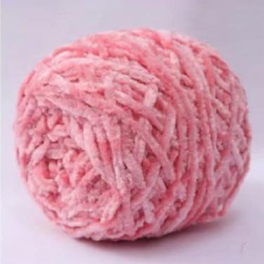 Imagem de 1 novelo grosso de chenille para crochê, fios de tricô de algodão de veludo rosa de 5 mm para artesanato, tecelagem, cobertores, bordados, cerca de 95 ~ 100 g/meada